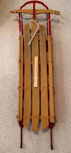 lot 100 image: Vintage Wooden Sled with Red Runners