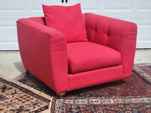 lot 3B image: Stunning Custom Armchair & Ottoman- Candy Apple Red