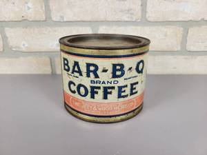 lot 277 image: Vintage 1# BAR-B-Q Coffee Can - The Jett & Wood Merc. Co. Wichita, Kansas