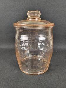 lot 268 image: 1930s Depression Glass Mr. Peanut Running Jar