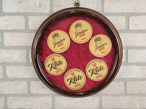 lot 290 image: Vintage Framed Kato Beer and Jordan Beer Coasters