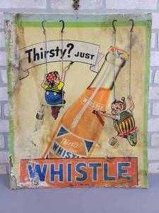 lot 291 image: 1950s WHISTLE Orange Soda Ad Mounted to Board