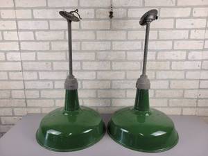 lot 265 image: (2) Vintage SILV-A-KING Porcelain  Metal Warehouse Lights - 16 Diameter