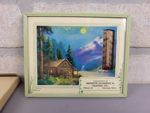 lot 312 image: Vintage NOS 1956 Glencoe Plumbing & Heating Co. Promotional Thermometer  Calendar with Original Box