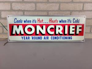 lot 263 image: Vintage MONCRIEF Year Round Air Conditioning Lit Store Display Sign - Tested and Works