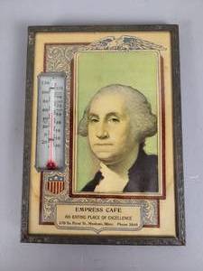 lot 333 image: Vintage Empress Caf George Washington Advertising Thermometer - Mankato, MN