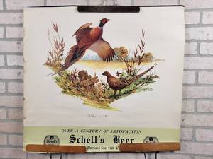 lot 456 image: 1968 Schells Beer Wall Calendar Top - New Ulm, MN - Approx. 29 x 27 - Features Pheasants by Artist Fred Sweney