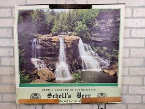lot 458 image: 1968 Schells Beer Wall Calendar Top - New Ulm, MN - Approx. 29 x 27 - Features Forest Falls Color Photo T. P. Lake