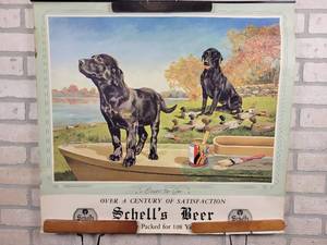 lot 462 image: 1968 Schells Beer Wall Calendar Top - New Ulm, MN - Approx. 29 x 27 - Features Eager to Go By Artist Stanford Fenelle