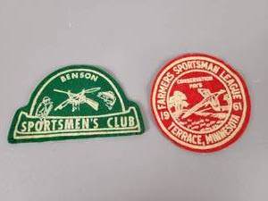 lot 473 image: (2) Vintage Felt Sportsmens Club Patches - Benson, MN & Terrace, MN