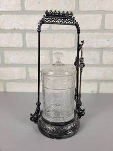 lot 497 image: Antique Meriden Brittania Co. Pickle Castor w Tongs