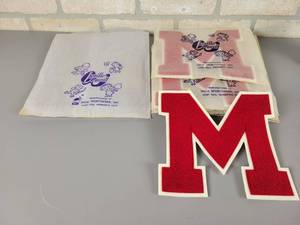 lot 463 image: (6) New Old Stock M Varsity Letters - Chenille Award - Meca Sportswear Inc. Saint Paul, MN
