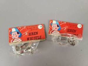 lot 433 image: (2) Vintage New Old Stock Siren Whistle Ring Toys