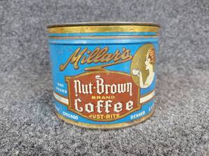 lot 369 image: Vintage 1# Millars Nut-Brown Coffee Can - Chicago  Denver