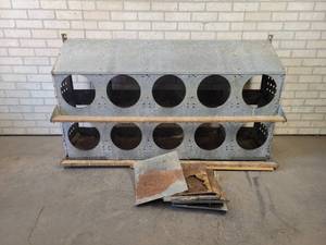 lot 1015 image: Galvanized 10-Hole Chicken Nesting Box - Approx. 60 x 17 x 34 Tall - NO SHIPPING