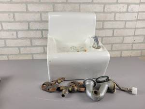 lot 1057 image: American Standard Wall Mount Porcelain Water Fountain w Mounting Brackets and Valve - NO SHIPPING