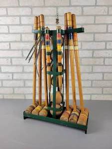 lot 1076 image: Vintage Complete Croquet Set - Wood Mallets and Balls - NO SHIPPING