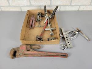lot 1088 image: Assorted Plumbing Tools - 14 Pipe Wrench, Flaring Tool, Faucet Wrench and More