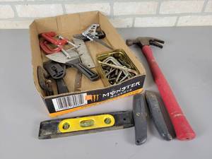 lot 1091 image: Lot of Hand Tools - Hammer, Knives, Putty Knives, Square, C-Clamps and More