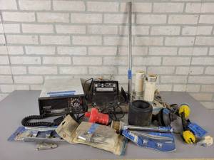 lot 1108 image: Large Lot of Boating Supplies - RAY Jefferson 2-Way Marine Radio, SANYO 8-Track Player, Cleats, Roller, Lights and More