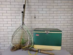 lot 1138 image: (3) Aluminum Fishing Nets and Vintage Coleman Chest Cooler - NO SHIPPING