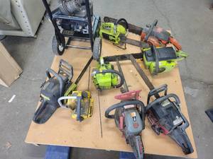 lot 1204 image: (8) Chainsaws and a Pressure Washer - Unknown Condition - NO SHIPPING