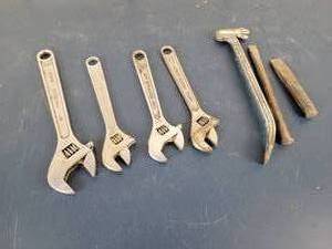 lot 1295 image: (4) Adjustable Wrenches and More