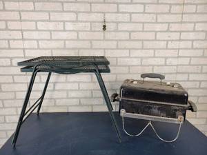 lot 1305 image: Portable WEBER Charcoal Grill and (2) Metal Side Tables for your Deck - NO SHIPPING