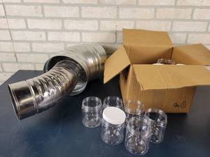 lot 1313 image: Exhaust Adapter (DVP45) and (17) NEW Poly Jars w Lids