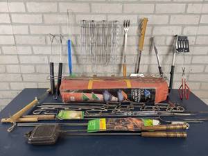 lot 1360 image: Camping Supplies - 7x5 Dome Tent, Weiner Roasters, Roaster Rests and More - NO SHIPPING