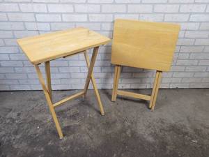 lot 1365 image: (2) Solid Wood TV Trays - Approx. 19 x 14 x 28 Tall - NO SHIPPING
