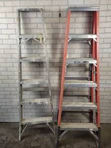 lot 1371 image: WERNER 6 Fiberglass Step Ladder & 6 Aluminum Step Ladder - NO SHIPPING