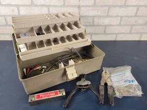 lot 1382 image: Wire Stripper, Crimper, Plugs and More in Tackle Box