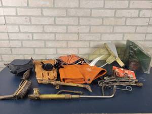 lot 1402 image: Torch w Assorted Tips, NEW Welding Gloves, NEW Welding Apron, Goggles, Mask and More