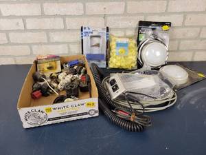 lot 1414 image: King Pin Lock, Electrical Plugs, Wires and Push Button Lights