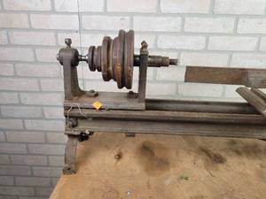 lot 1099 image: Antique 48 Cast Iron Wood Lathe - Wood Pulley - NO SHIPPING