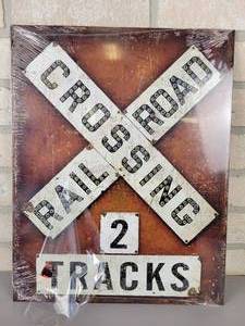 lot 703 image: Railroad Crossing Tin Sign - 16 x 12.5