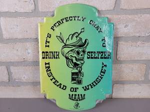 lot 704 image: Drink Whiskey Embossed Tin Sign - 11.25 x 7.5