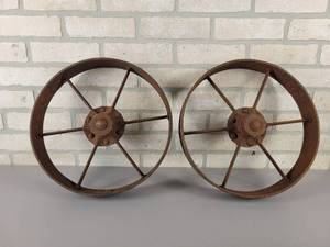 lot 530 image: (2) Antique Steel Wheels - Approx. 14 Diameter x 2.5 Wide - NO SHIPPING
