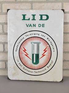 lot 532 image: Antique Porcelain  Steel Dutch Union Sign - Translates to Member of the Dutch association of employers in the galvano-technical company