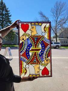 lot 518 image: Jack of Hearts Stained Glass Window - Approx. 34 x 20
