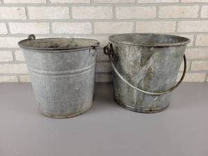 lot 538 image: (2) Antique Galvanized Buckets - Approx. 12 Diameter x 10 Tall - NO SHIPPING