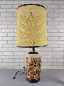 lot 557 image: 1960s Seashell Table Lamp with Shade - Approx. 37 Tall Overall - NO SHIPPING
