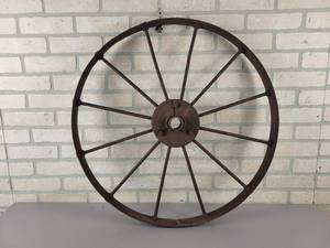 lot 587 image: Large Antique Steel Wheel - Approx. 28 Diameter x 2.5 Wide - NO SHIPING