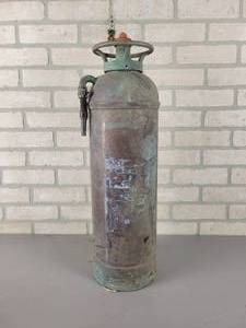 lot 592 image: Antique Brass  Copper Fire Extinguisher - Approx. 25 Tall - NO SHIPPING