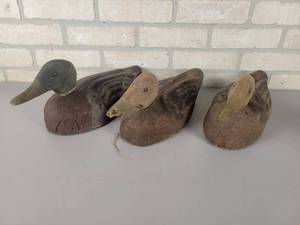 lot 608 image: (3) Antique Duck Decoys - Carved Wood Heads and Formed Bodies - Approx. 15 Long Each