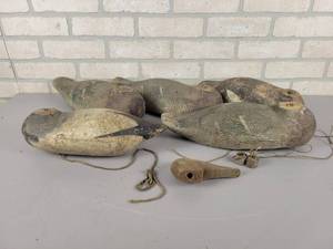 lot 616 image: (5) Antique Carved Wood Duck Decoy Bodies and (1) Head - Ranges from 12 to 16 Long