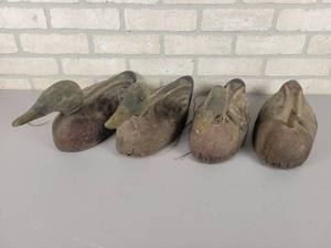 lot 617 image: (4) Antique Duck Decoys - Carved Wood Heads and Formed Bodies - Approx. 15 Long Each - (1) Missing Head