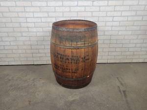 lot 618 image: Vintage Parfin Wax Co Wood Barrel - Council Bluffs, IA - Approx. 20 Diameter on Top and 29 Tall - NO SHIPPING