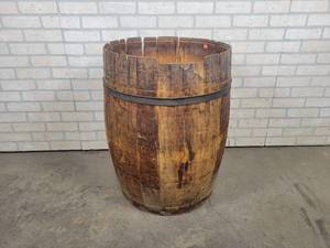 lot 619 image: Vintage Wood Barrel - Approx. 21 Diameter on top and 29 Tall - NO SHIPPING